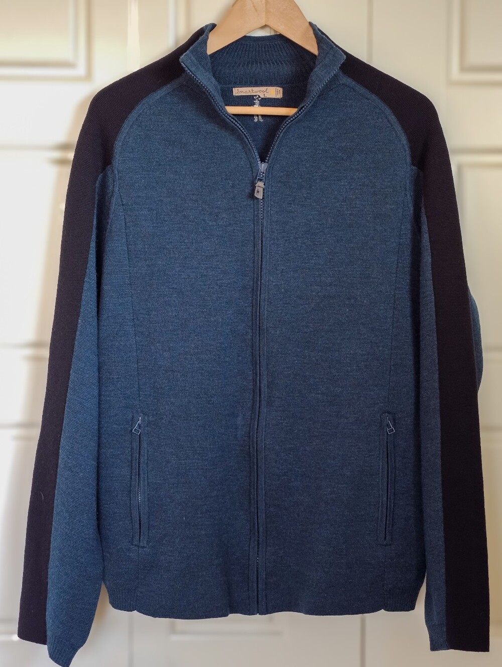 Vintage 2007 Smartwool 100% Merino Wool Full Zip Jacket Large Blue Colorblock